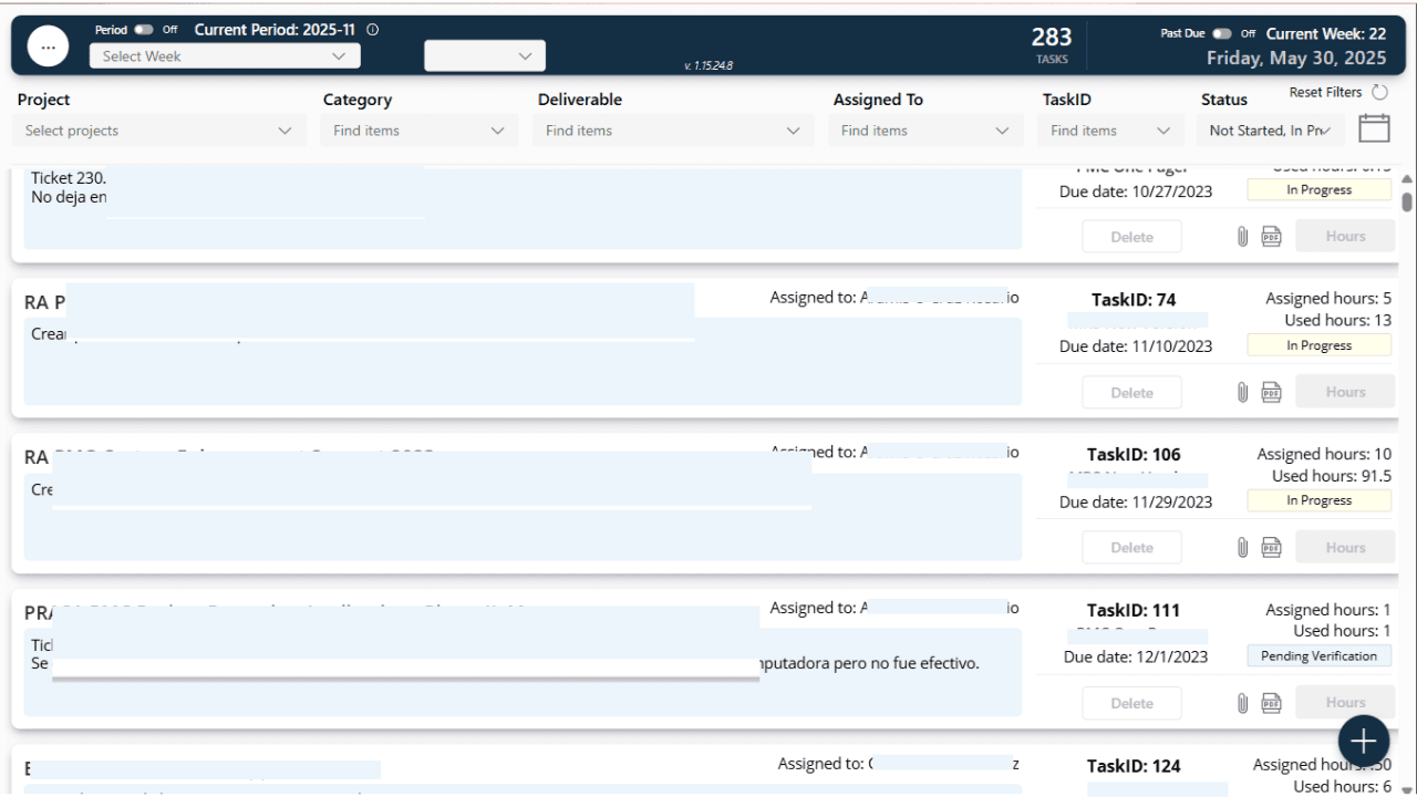 Custom Project Management System - Responsive Project Management System designed for a mid-sized consultancy to centralize project tracking, resource allocation, and real-time progress monitoring, replacing fragmented spreadsheet-based workflows.